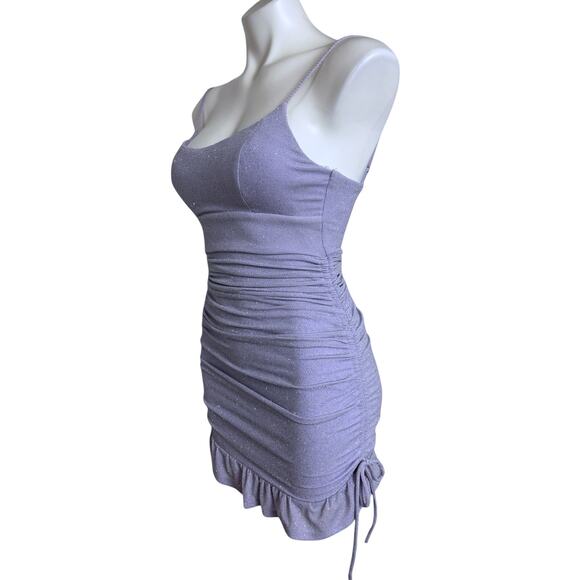 Purple Glitter y2k Babydoll HoCo Dress Size 4 Small Ruching Ruffles Coquette - Picture 4 of 10